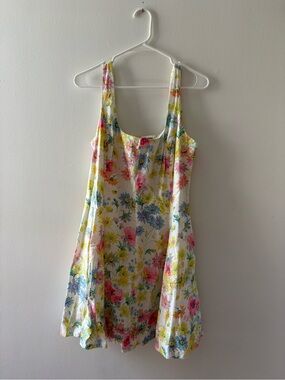 GAP White Floral Sundress with Pink, Yellow & Blue Blooms
